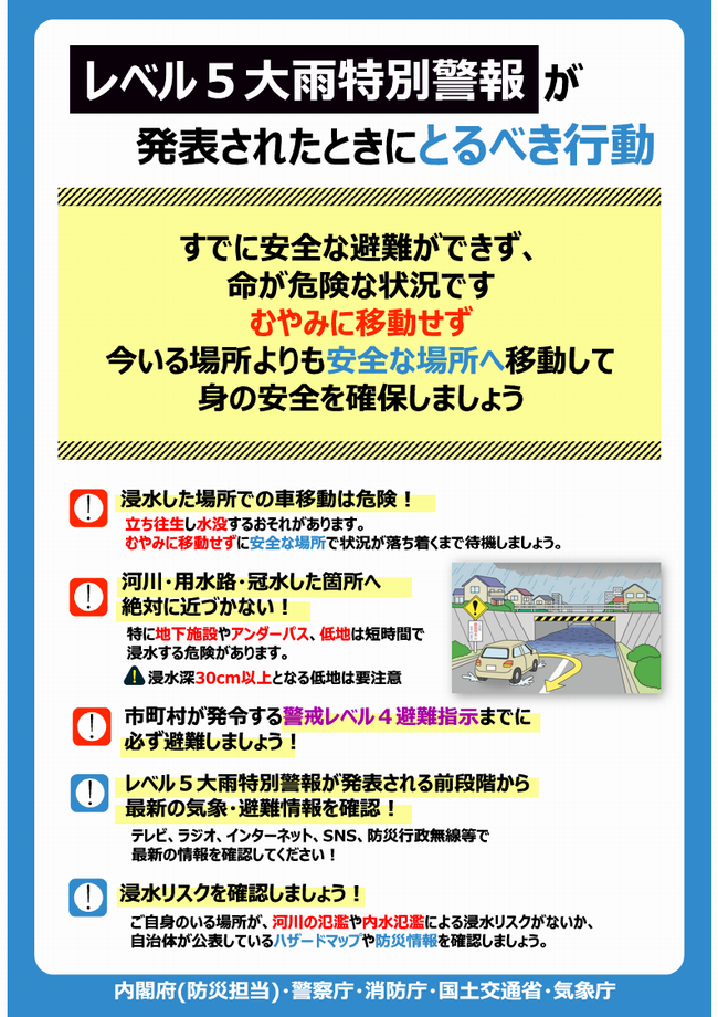 レベル5大雨特別警報発表時の注意喚起チラシ1