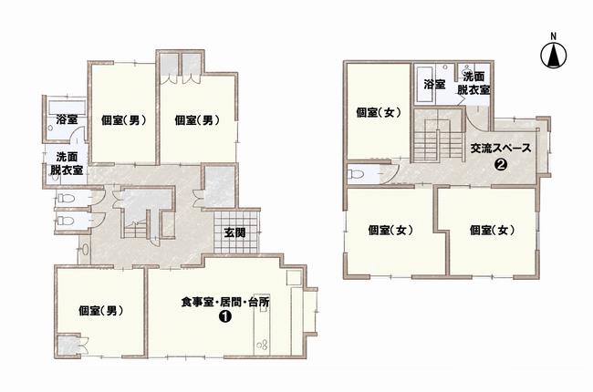 改修後平面図(1,2階)