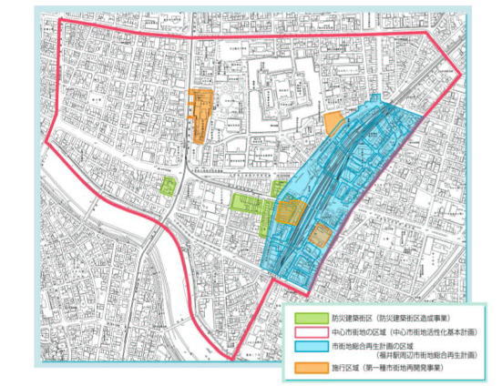 福井市の中心市街地の区域図
